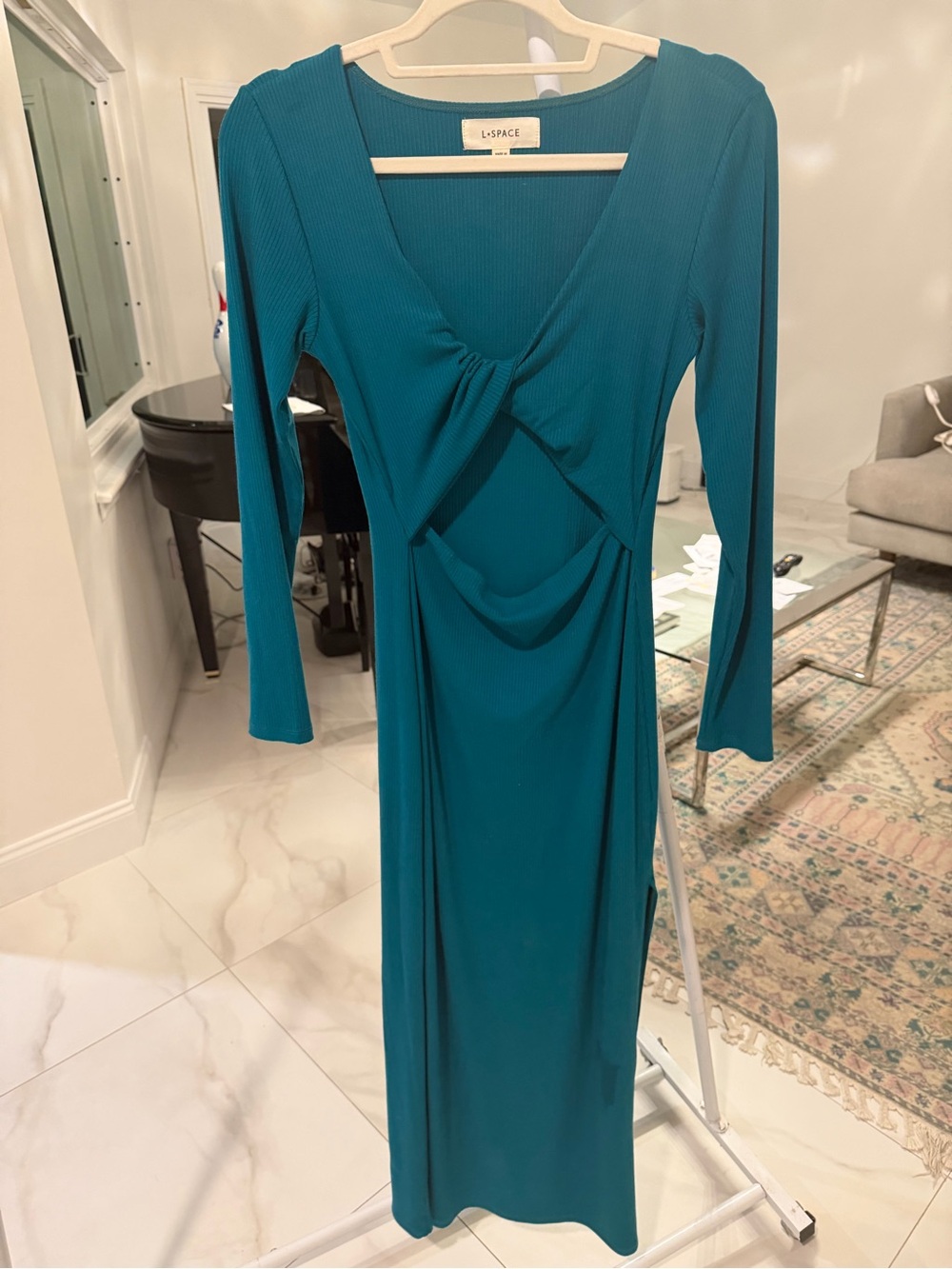 l*space Teal Knot-Front Long Sleeve Maxi Dress